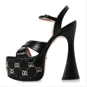 Authentic Gucci Malaga Kid Interlock Black Leather Platform